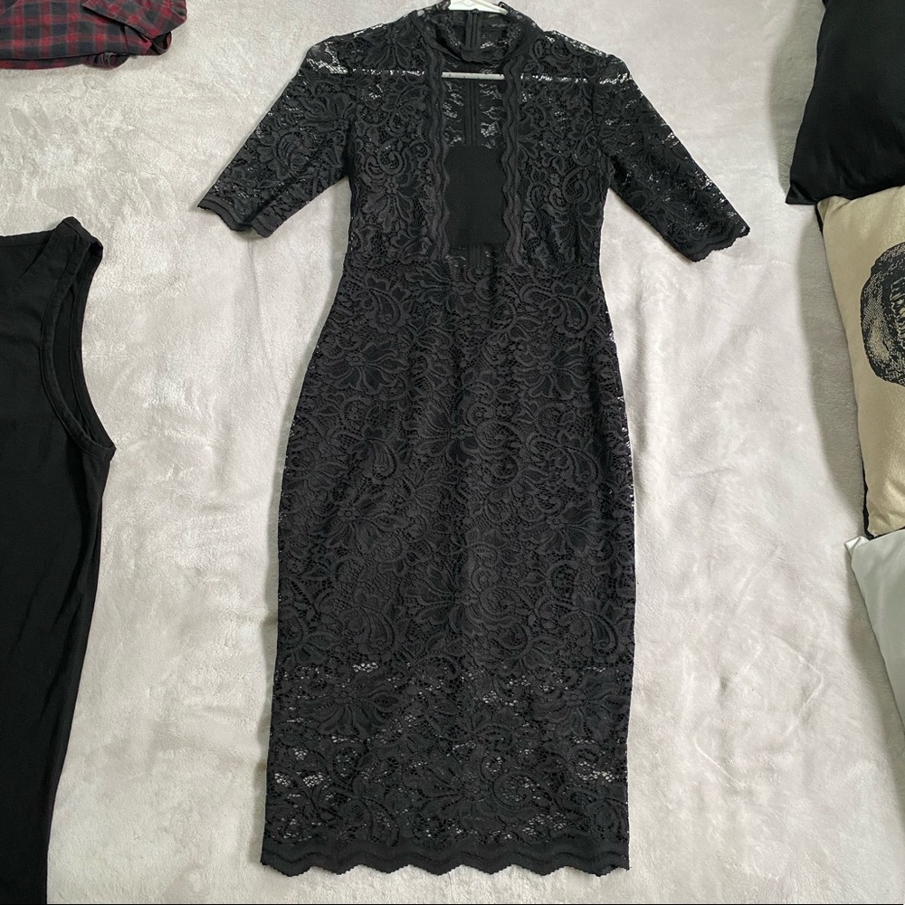 Lace mock neck midi dress
